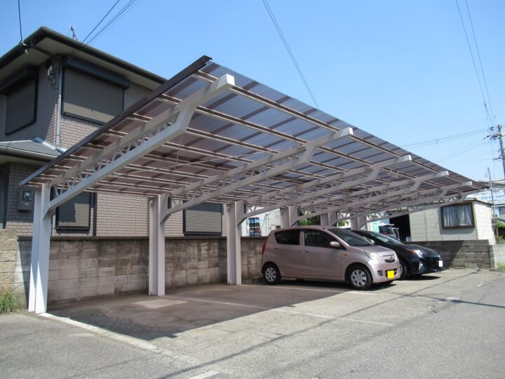   台風被害による貸駐車場　屋根修理（修繕リフォーム）工事　堺市美原　三基興産様